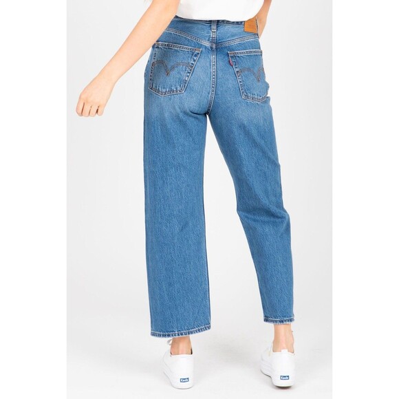 Levis Premium Women Denim Jean 32 Ribcage Straight Ankle Blue High Rise Wide New - Picture 12 of 16